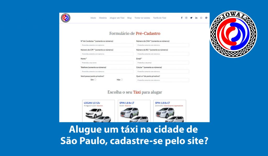 Alugue um táxi na cidade de São Paulo, cadastre-se pelo site?